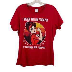 I Wear Red On Fridays To Support Our Troops Red Short Sleeve Shirt Womens Size L